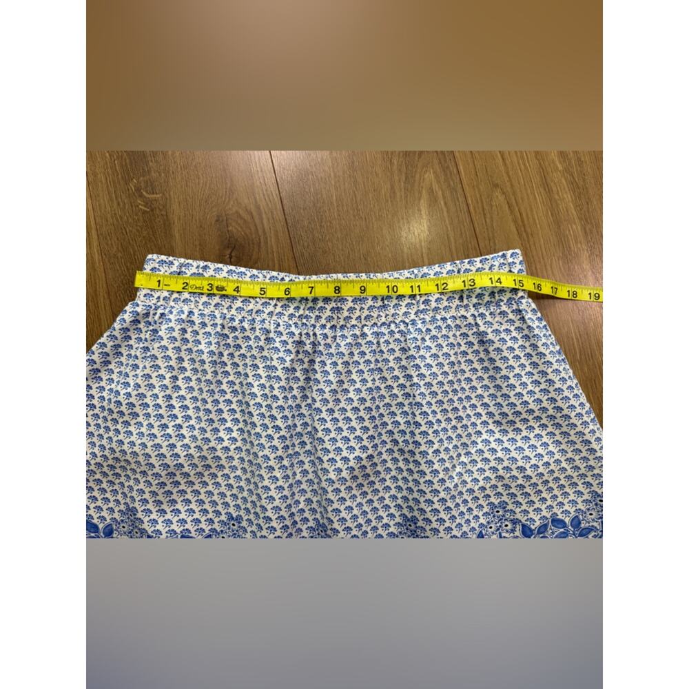 Tommy Bahama Linen Skirt Blue White Floral Border Print Elastic Waist Sz Small - Picture 7 of 8
